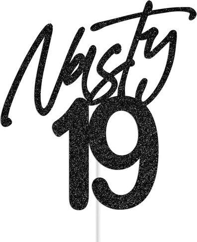 Nasty 19 Cake Topper, Cheers to 19 Years Birthday Cake Decor, Happy 19th Birthday Party Decorations, Funny 19th Bday Decoration Black Glitter in Saudi Arabia