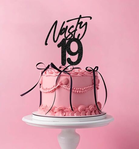 Nasty 19 Cake Topper, Cheers to 19 Years Birthday Cake Decor, Happy 19th Birthday Party Decorations, Funny 19th Bday Decoration Black Glitter in Saudi Arabia