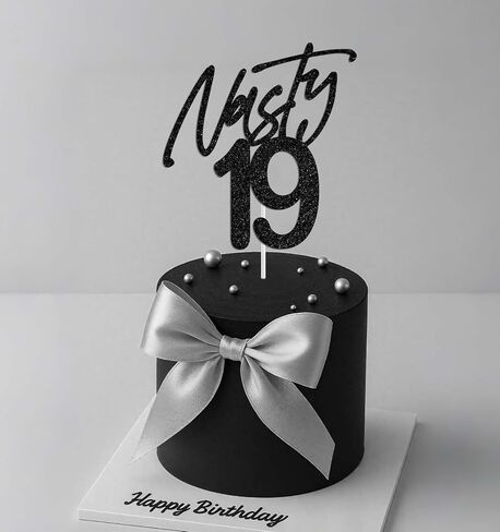 Nasty 19 Cake Topper, Cheers to 19 Years Birthday Cake Decor, Happy 19th Birthday Party Decorations, Funny 19th Bday Decoration Black Glitter in Saudi Arabia