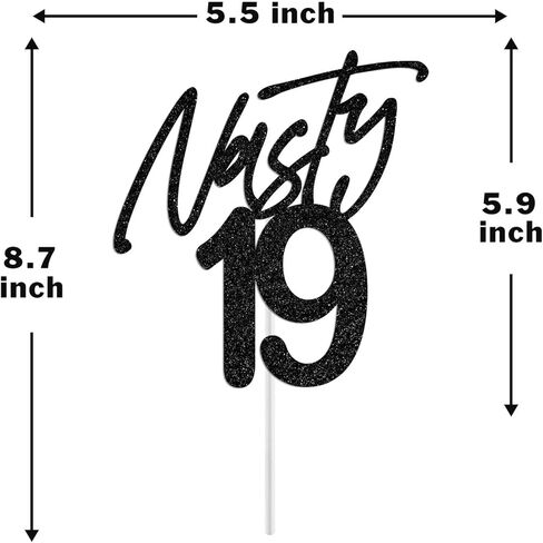 Nasty 19 Cake Topper, Cheers to 19 Years Birthday Cake Decor, Happy 19th Birthday Party Decorations, Funny 19th Bday Decoration Black Glitter in Saudi Arabia