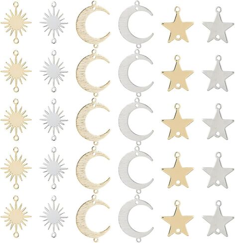 30Pcs Brass Links Pendants Connector Platinum and Golden Moon Sun Star Connector Charms Star Moon Sun Charms with 2 Holes for Jewelry Earring Bracelet Necklace Making DIY Craft in Saudi Arabia