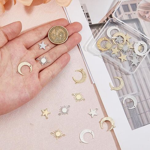 30Pcs Brass Links Pendants Connector Platinum and Golden Moon Sun Star Connector Charms Star Moon Sun Charms with 2 Holes for Jewelry Earring Bracelet Necklace Making DIY Craft in Saudi Arabia