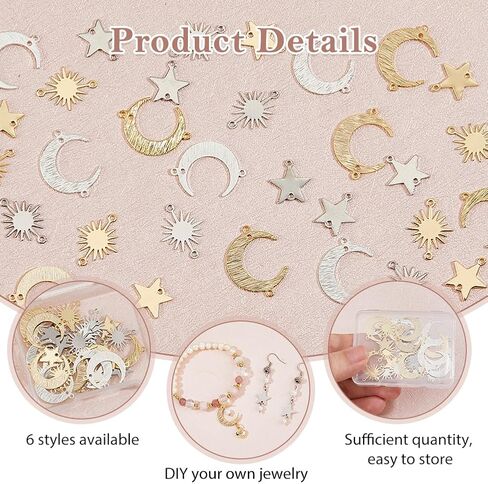 30Pcs Brass Links Pendants Connector Platinum and Golden Moon Sun Star Connector Charms Star Moon Sun Charms with 2 Holes for Jewelry Earring Bracelet Necklace Making DIY Craft in Saudi Arabia