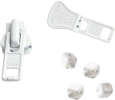 Zipper Repair Kit - #8 YKK Heavy Duty Molded Vislon White Sliders - 2 Sliders & 4 Top Stoppers Per Pack - Color: White - Made in The United States in Saudi Arabia