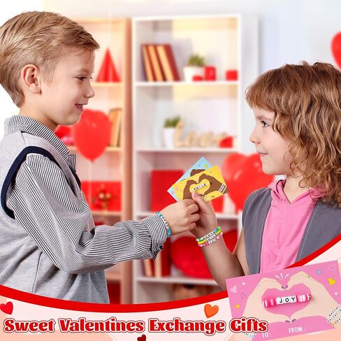 24 Pack Valentine’s Day Friendship Bracelets Card Gifts Set, Friendship Clay Beads Bracelet with Card Kids School Classroom Prizes Exchange Gift Valentines Party Favors Supplies in Saudi Arabia
