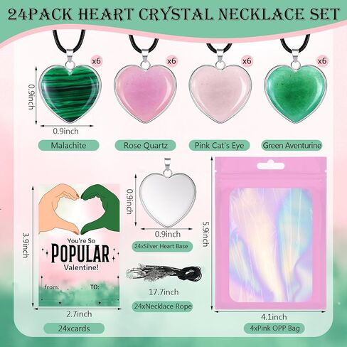 Remerry 24 Sets Valentine's Day Witch Themed Gifts, Galentine's Day Exchange Gift for Best Friends Pink and Green Gemstone Necklace DIY Crafts Kit with Witch Cards Exchange Party Favors for Friends in Saudi Arabia