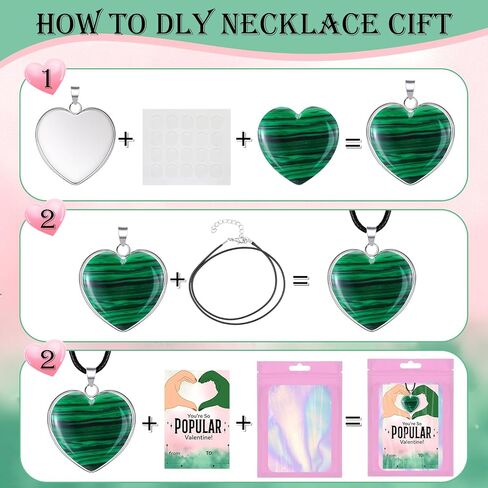 Remerry 24 Sets Valentine's Day Witch Themed Gifts, Galentine's Day Exchange Gift for Best Friends Pink and Green Gemstone Necklace DIY Crafts Kit with Witch Cards Exchange Party Favors for Friends in Saudi Arabia