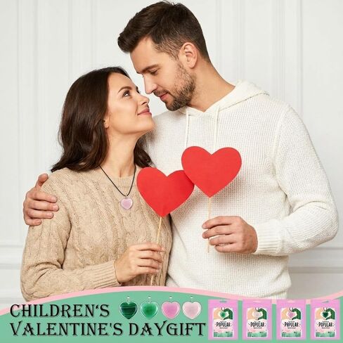 Remerry 24 Sets Valentine's Day Witch Themed Gifts, Galentine's Day Exchange Gift for Best Friends Pink and Green Gemstone Necklace DIY Crafts Kit with Witch Cards Exchange Party Favors for Friends in Saudi Arabia