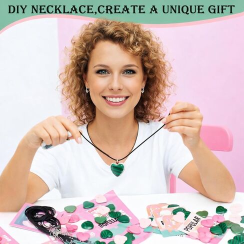 Remerry 24 Sets Valentine's Day Witch Themed Gifts, Galentine's Day Exchange Gift for Best Friends Pink and Green Gemstone Necklace DIY Crafts Kit with Witch Cards Exchange Party Favors for Friends in Saudi Arabia