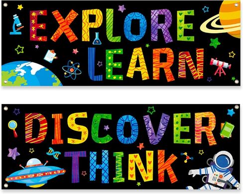 2 Pcs Classroom Decoration Banner with Grommets and Ropes - "Reading" Fabric Banner Poster Set, Pre-Installed Hanging Kit for Inspirational Bulletin Board Set, Wall Decor, Reading Corner in Kuwait
