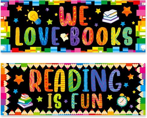 2 Pcs Classroom Decoration Banner with Grommets and Ropes - "Reading" Fabric Banner Poster Set, Pre-Installed Hanging Kit for Inspirational Bulletin Board Set, Wall Decor, Reading Corner in Saudi Arabia