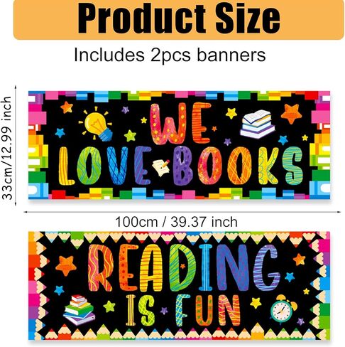 2 Pcs Classroom Decoration Banner with Grommets and Ropes - "Reading" Fabric Banner Poster Set, Pre-Installed Hanging Kit for Inspirational Bulletin Board Set, Wall Decor, Reading Corner in Saudi Arabia