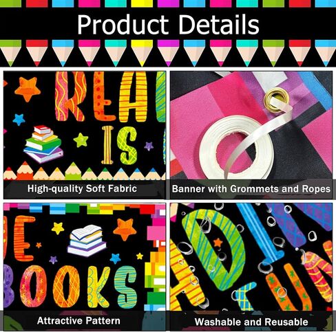 2 Pcs Classroom Decoration Banner with Grommets and Ropes - "Reading" Fabric Banner Poster Set, Pre-Installed Hanging Kit for Inspirational Bulletin Board Set, Wall Decor, Reading Corner in Saudi Arabia