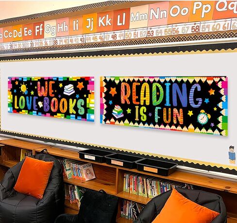 2 Pcs Classroom Decoration Banner with Grommets and Ropes - "Reading" Fabric Banner Poster Set, Pre-Installed Hanging Kit for Inspirational Bulletin Board Set, Wall Decor, Reading Corner in Saudi Arabia