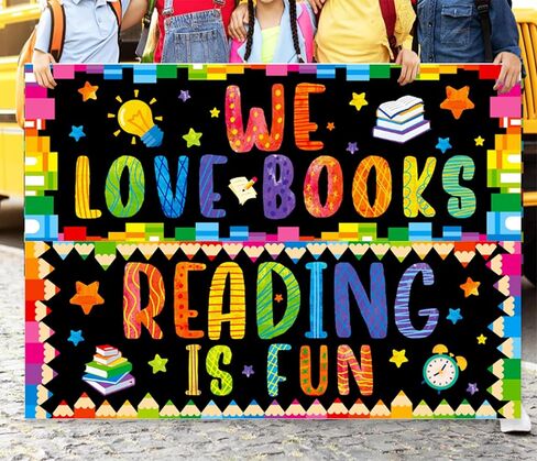 2 Pcs Classroom Decoration Banner with Grommets and Ropes - "Reading" Fabric Banner Poster Set, Pre-Installed Hanging Kit for Inspirational Bulletin Board Set, Wall Decor, Reading Corner in Saudi Arabia