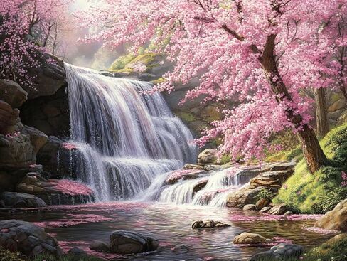 Cherry Blossom Waterfall Preprinted 11CT Cross Stitch Kits for Beginners & Adults - Easy Needlepoint Patterns for Home Decor & Crafting 1 in Saudi Arabia