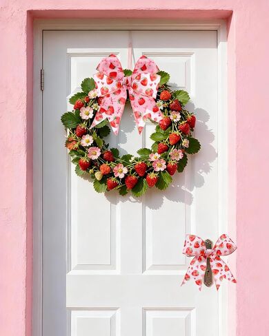 2 Roll 10 Yards Strawberry Ribbon, 2.5 Inch Wide Strawberry Ribbon with Wire for Crafts, Hair Bows, Wreath, Gift Wrapping, Pink Polyester in Kuwait