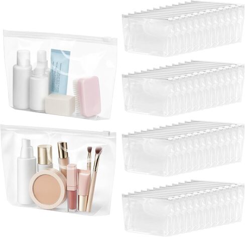 Bokon 100 Pcs Small Clear Cosmetic Bags Bulk Zipper Storage Bag Reusable PE Cosmetic Pouch Travel Makeup Organizer with Zipper Toiletry Tote Handbags Purse Storage for Women in Kuwait