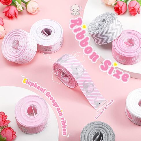 8 Roll Baby Elephant Grosgrain Ribbon 7/8 Inch Baby Shower It's a Boy/Girl Foot Print Ribbon for Gift Wrapping Shower Gender Reveal Party Diaper Cake Decor, 40 Yard Total(Pink) in Kuwait