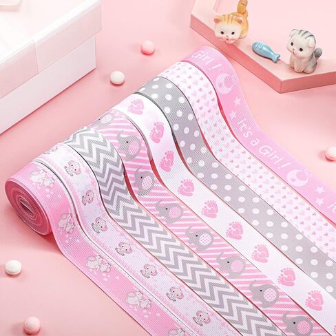 8 Roll Baby Elephant Grosgrain Ribbon 7/8 Inch Baby Shower It's a Boy/Girl Foot Print Ribbon for Gift Wrapping Shower Gender Reveal Party Diaper Cake Decor, 40 Yard Total(Pink) in Kuwait
