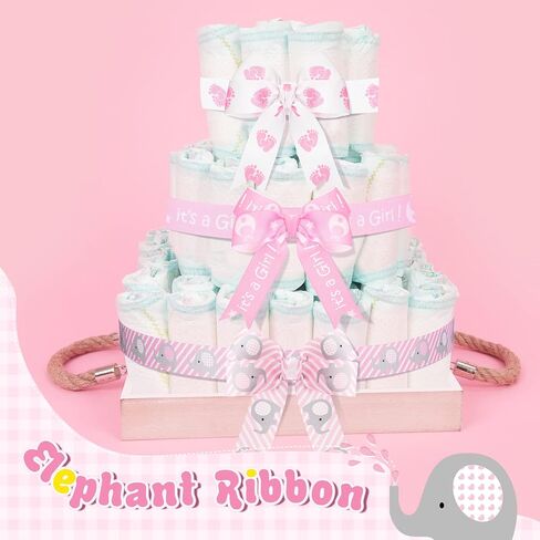 8 Roll Baby Elephant Grosgrain Ribbon 7/8 Inch Baby Shower It's a Boy/Girl Foot Print Ribbon for Gift Wrapping Shower Gender Reveal Party Diaper Cake Decor, 40 Yard Total(Pink) in Kuwait