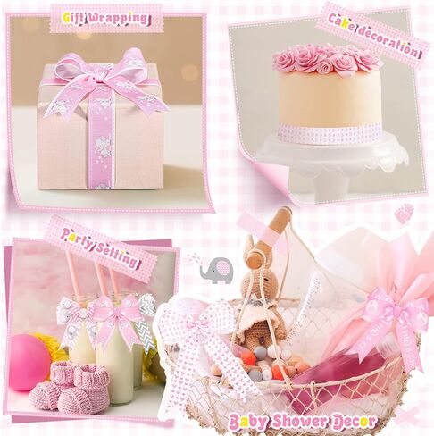 8 Roll Baby Elephant Grosgrain Ribbon 7/8 Inch Baby Shower It's a Boy/Girl Foot Print Ribbon for Gift Wrapping Shower Gender Reveal Party Diaper Cake Decor, 40 Yard Total(Pink) in Kuwait