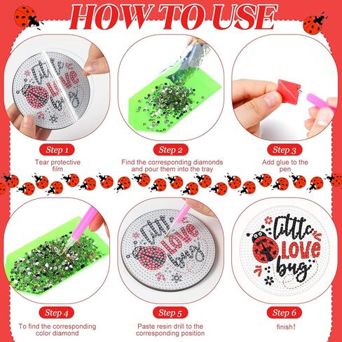 Shellwei 8 Pcs Ladybug Diamond Painting Art Coasters with Holder Ladybug Gnome Diamond Painting Kit Red and Black DIY Crafts Coasters for Adults Beginner Gift Supplies in Saudi Arabia