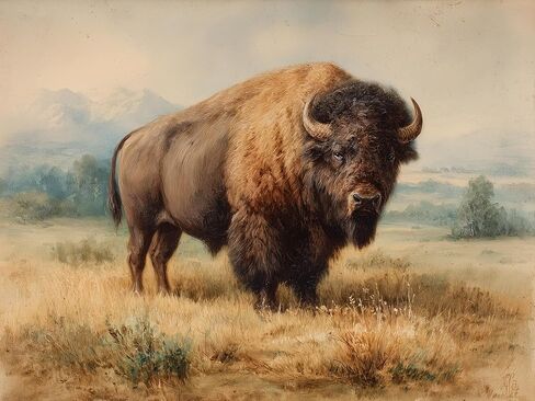 مجموعات الفن الماسي Bison on The Grass للبالغين، لوحة ألماس 5D DIY American Bison Round Full Drill Art Craft Buffalo Wall ديكور 12 × 16 بوصة in Kuwait