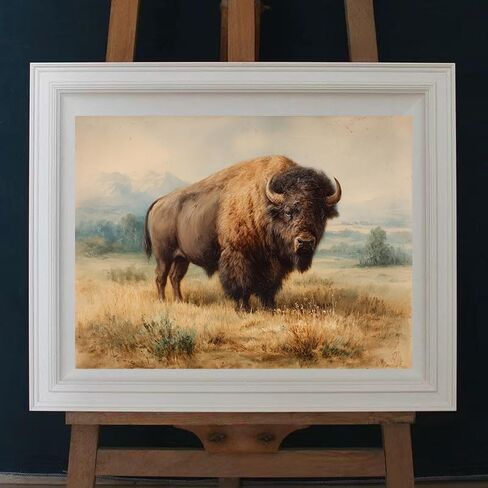 مجموعات الفن الماسي Bison on The Grass للبالغين، لوحة ألماس 5D DIY American Bison Round Full Drill Art Craft Buffalo Wall ديكور 12 × 16 بوصة in Kuwait