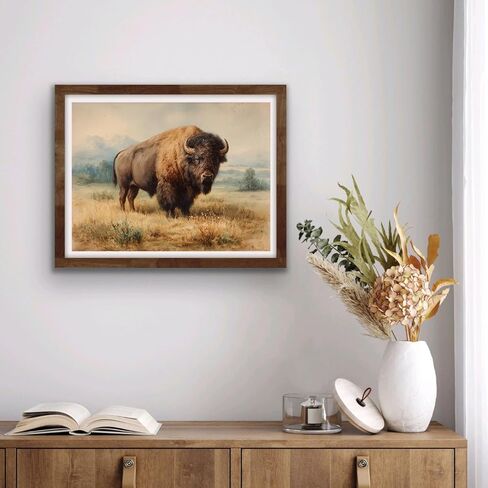 مجموعات الفن الماسي Bison on The Grass للبالغين، لوحة ألماس 5D DIY American Bison Round Full Drill Art Craft Buffalo Wall ديكور 12 × 16 بوصة in Kuwait