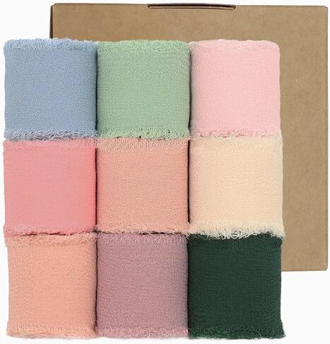 1" x 27 Yd Chiffon Silk Ribbon for Gift Wrapping Wedding Invitations Bridal Flower Bouquets, Mixed Color Handmade Fringe Fabric Ribbons Set 3 Yards x 9 Rolls in Saudi Arabia