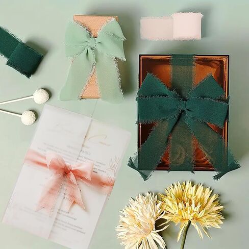 1" x 27 Yd Chiffon Silk Ribbon for Gift Wrapping Wedding Invitations Bridal Flower Bouquets, Mixed Color Handmade Fringe Fabric Ribbons Set 3 Yards x 9 Rolls in Saudi Arabia