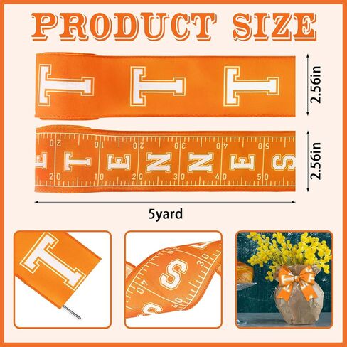 2 Rolls 10 Yards Tennessee Ribbon for Wrapping Craft – Orange White Grosgrain 2.5 Inch Letter T Sports Ribbon for College Football Tennessee City Party Decoration Supplies 2.5 Inch ﻿ in Saudi Arabia