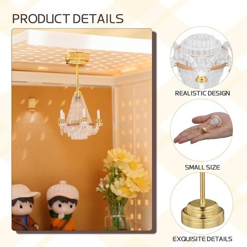 jojofuny Dollhouse Chandelier - 1:12 Scale Led Miniature Chandelier, Miniature Elegant Ceiling Lamp for Dollhouse Decoration in Saudi Arabia