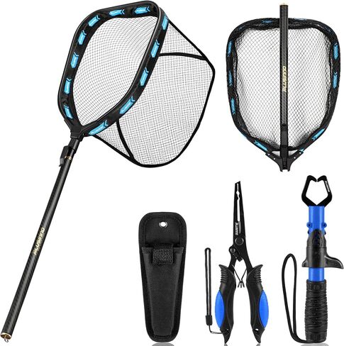 PLUSINNO Floating Fishing Net for Steelhead, Salmon, Fly, Kayak, Catfish, Bass, Trout Fishing, Rubber Coated Landing Net for Easy Catch & Release, Compact & Foldable for Easy Transportation & in Kuwait