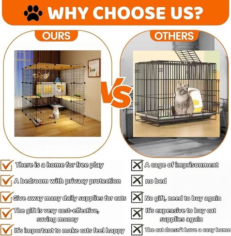 Large Indoor Cat Cage with Litter Box, Including Cat Bed, Food Bowl, Hammock, 5-Piece Cat Cleaning Kit, Metal Large Cat Villa Playpen, Small Animal Dog House Dog Cage (41.3" L x 41.3W x 41.3" H) in Kuwait