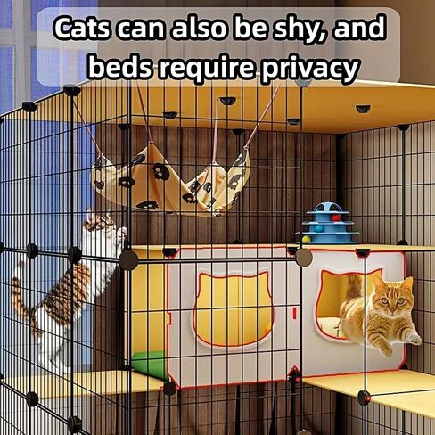 Large Indoor Cat Cage with Litter Box, Including Cat Bed, Food Bowl, Hammock, 5-Piece Cat Cleaning Kit, Metal Large Cat Villa Playpen, Small Animal Dog House Dog Cage (41.3" L x 41.3W x 41.3" H) in Kuwait