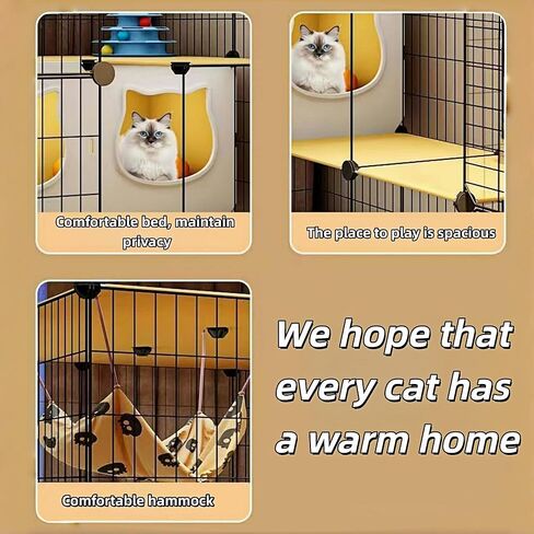 Large Indoor Cat Cage with Litter Box, Including Cat Bed, Food Bowl, Hammock, 5-Piece Cat Cleaning Kit, Metal Large Cat Villa Playpen, Small Animal Dog House Dog Cage (41.3" L x 41.3W x 41.3" H) in Kuwait