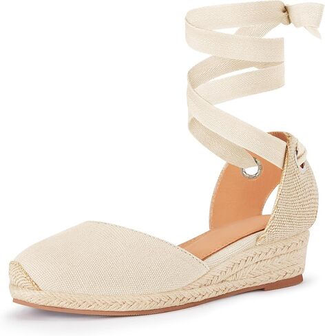 Coutgo Girls Espadrille Platform Wedge Sandals Closed Toe Lace Up Ankle Strap Summer Shoes Toddler Little Big Kid in Saudi Arabia