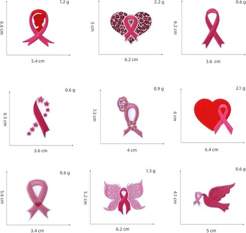 9-Pack Pink Ribbon Iron On Patches, Inspirational Breast Cancer Awareness Embroidered Patches with Butterfly, Floral, Heart Designs, Motivational Gifts for Survivors, Supporters, DIY Crafts in Saudi Arabia