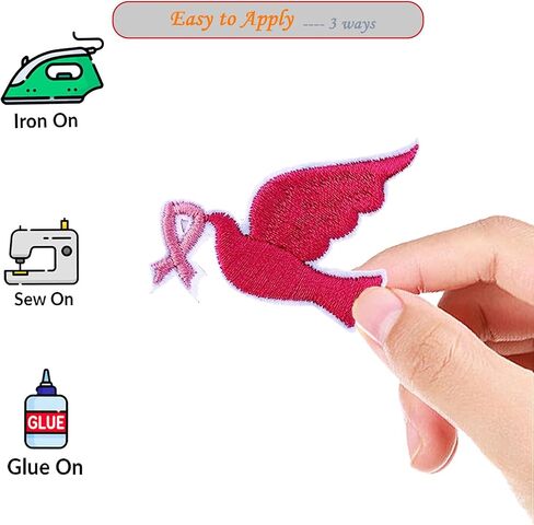9-Pack Pink Ribbon Iron On Patches, Inspirational Breast Cancer Awareness Embroidered Patches with Butterfly, Floral, Heart Designs, Motivational Gifts for Survivors, Supporters, DIY Crafts in Saudi Arabia