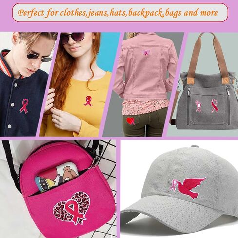 9-Pack Pink Ribbon Iron On Patches, Inspirational Breast Cancer Awareness Embroidered Patches with Butterfly, Floral, Heart Designs, Motivational Gifts for Survivors, Supporters, DIY Crafts in Saudi Arabia
