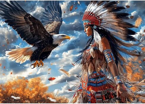 CEOVR Native American Woman Diamond Art Kits for Adults, Eagle Diamond Painting Dots 5D DIY Full Drill Gem Art, Adult Beginner Crafts Kits, Wall Decor for Home Office 16x12in in Saudi Arabia