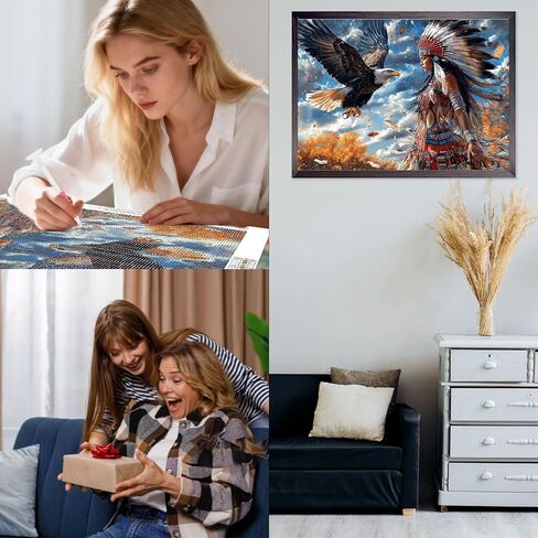 CEOVR Native American Woman Diamond Art Kits for Adults, Eagle Diamond Painting Dots 5D DIY Full Drill Gem Art, Adult Beginner Crafts Kits, Wall Decor for Home Office 16x12in in Saudi Arabia