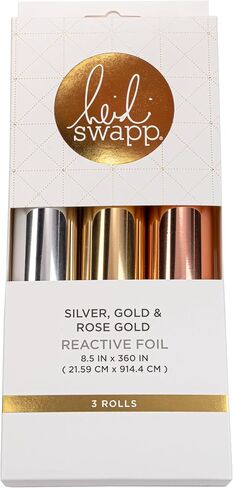 مجموعة Heidi Swapp Premium Toner-Reactive Foil 3-Roll - 216 مم × 3 متر لكل منها - متوافقة مع طابعات الليزر وأداة تطبيق رقائق MINC، رقائق معدنية معدنية باللون الذهبي in Kuwait