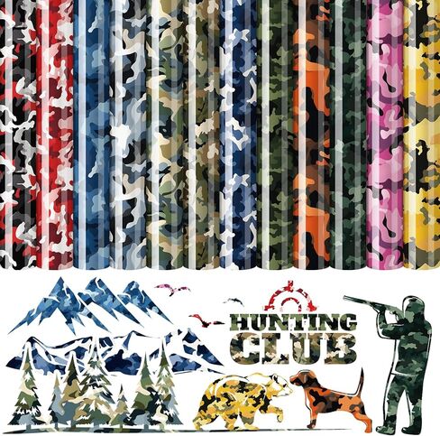 Whaline 12 Sheets Camo Heat Transfer Vinyl Camouflage Iron on Vinyl Mixed Hunting Camo HTV DIY Crafts Vinyl for T-Shirts Clothing Fabric Craft, 9.6 x 11.8 Inch in Saudi Arabia
