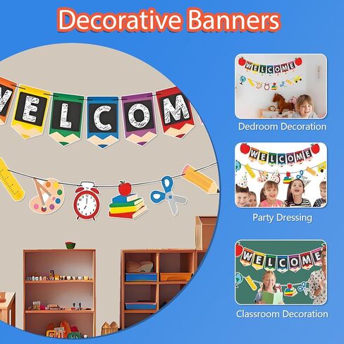 Welcome Back to School Banner Set Classroom Decor First Day Back to School Kindergarten Classroom Office Banner Welcome Sign School Supplies in Saudi Arabia
