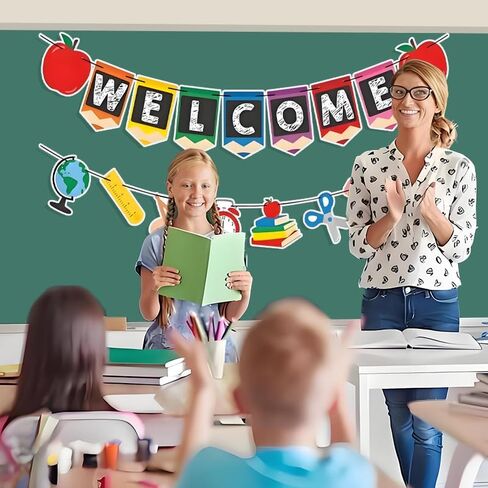 Welcome Back to School Banner Set Classroom Decor First Day Back to School Kindergarten Classroom Office Banner Welcome Sign School Supplies in Saudi Arabia