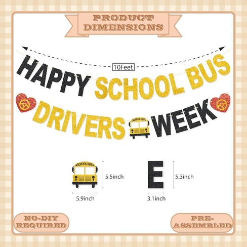 Happy School Bus Driver Week Banner - NO DIY School Bus Drivers Week Decorations For Party Supplies Glitter Bus Driver Appreciation Gifts in Kuwait