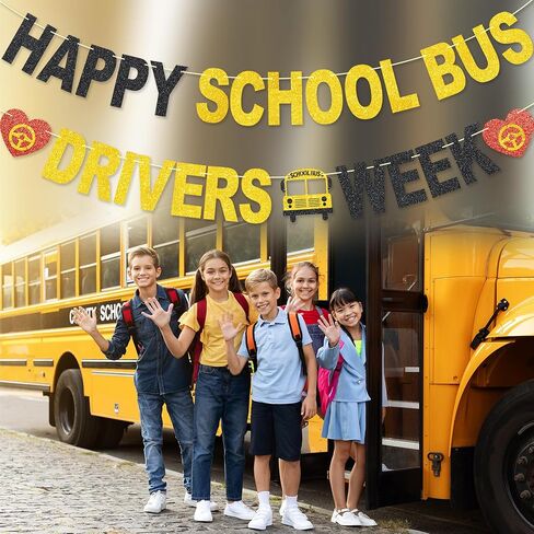 Happy School Bus Driver Week Banner - NO DIY School Bus Drivers Week Decorations For Party Supplies Glitter Bus Driver Appreciation Gifts in Kuwait
